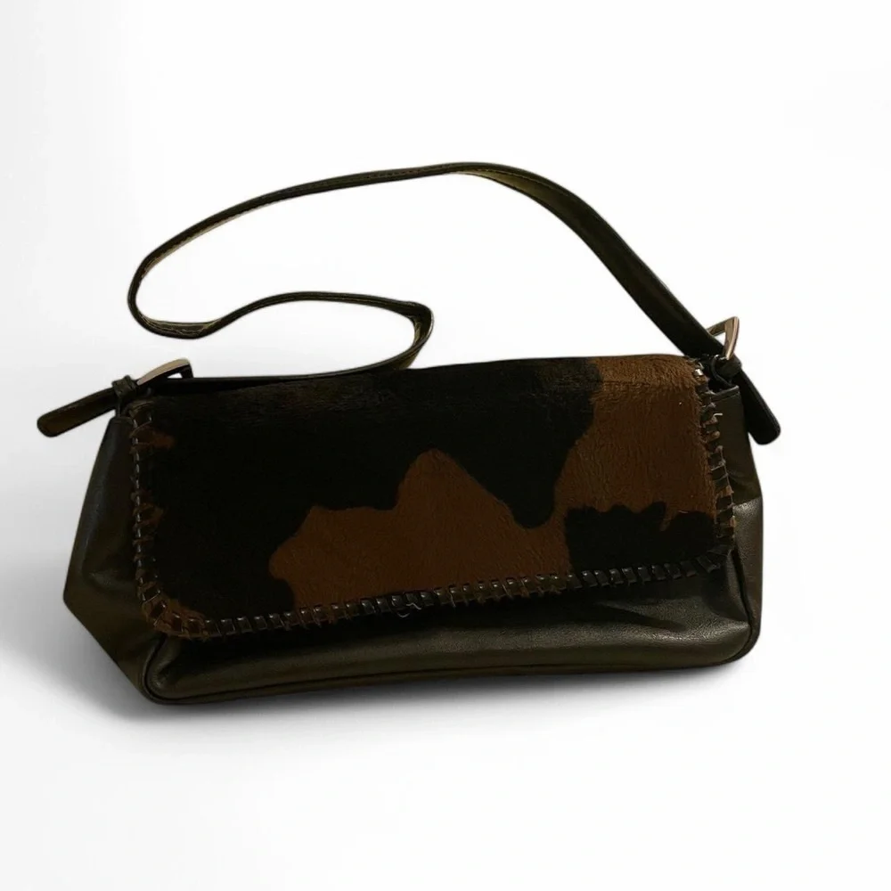 Brown and Black Shoulder Bag with Abstract Pattern